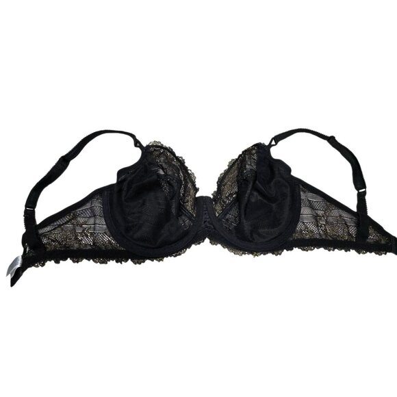 Wacoal Black & Gold Lace Underwire Bra 36DD Sexy Lingerie Floral Sheer 65191 - Picture 9 of 9